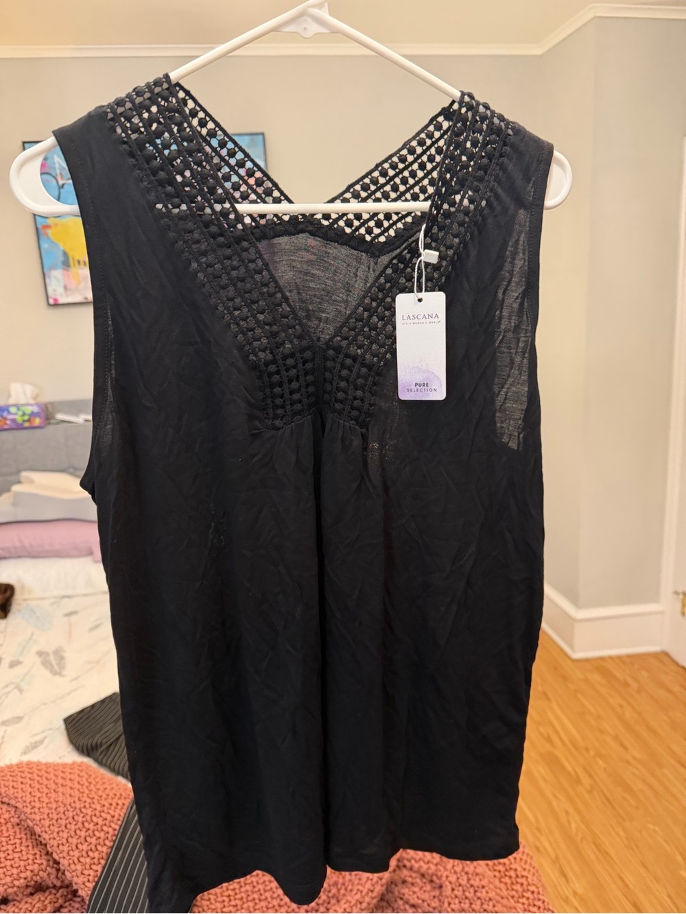 Lascana Black Crochet-Trim Tank Top